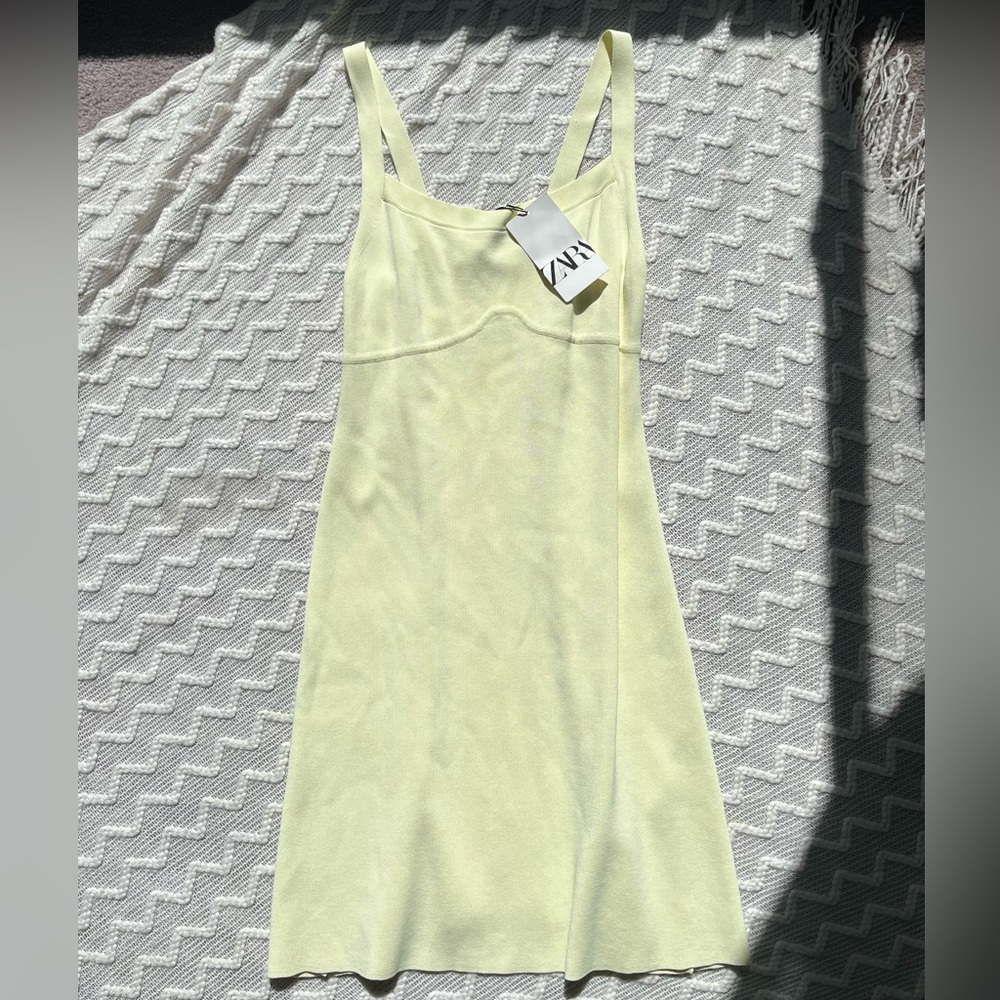 Zara butter yellow knit summer dress size large NWT